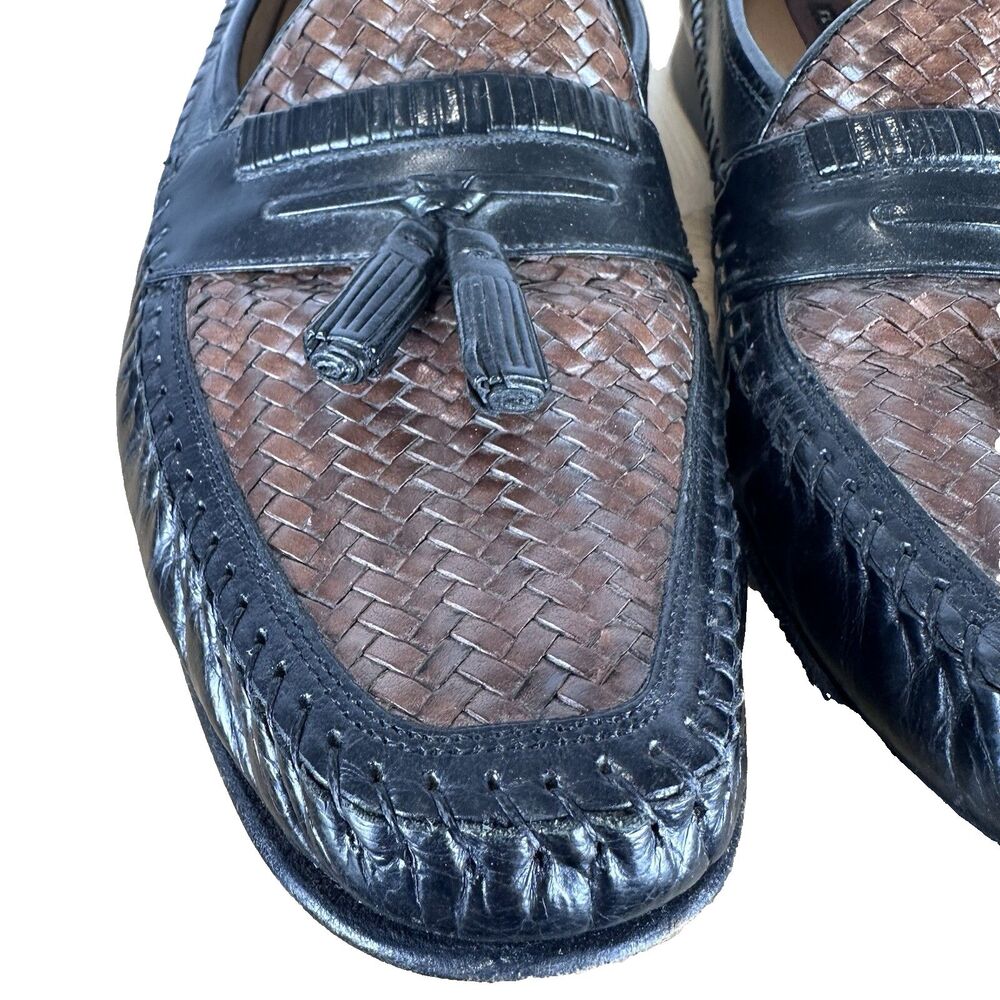 Florsheim Woven Black Brown Square Toe Dress Shoe 13D 18212-16 Tassles